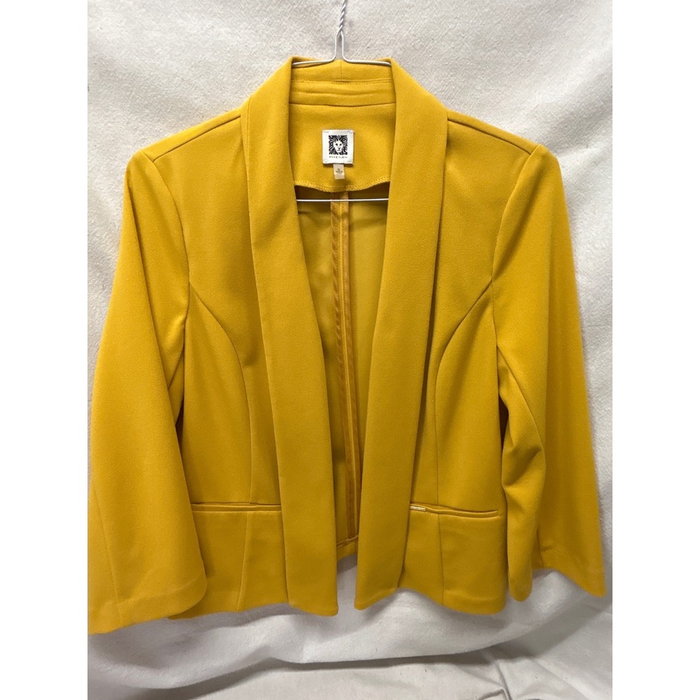 Blazer Anne Klein Mustard Yellow Open Front Shawl Collar 3/4 Sleeve Size M
